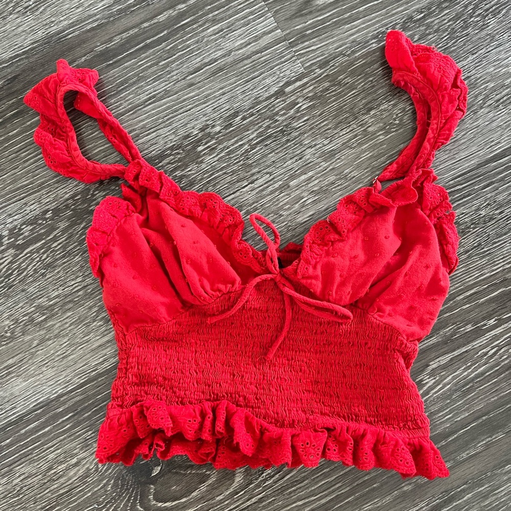 White Fox red cropped tank top